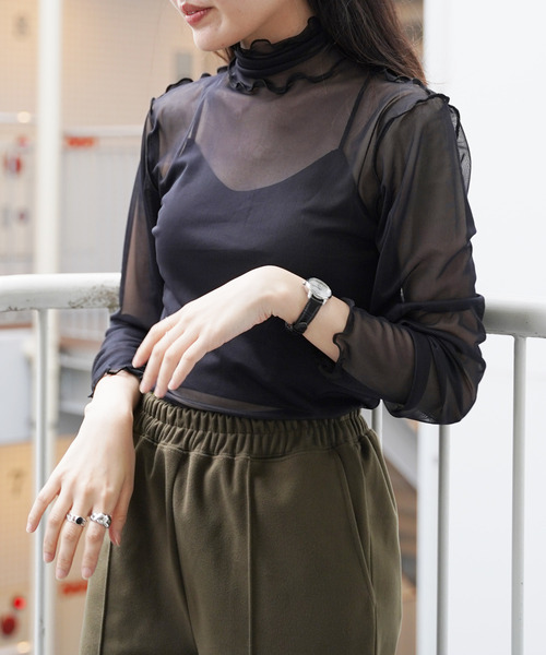 VENCEEXCHANGE(ヴァンスエクスチェンジ)の「シアーチュールメロウトップス(Tシャツ/カットソー・レディース・オフホワイト/ブラック/グリーン/ライム/パープル/ピンク/オレンジ・FREE)」の2枚目の写真