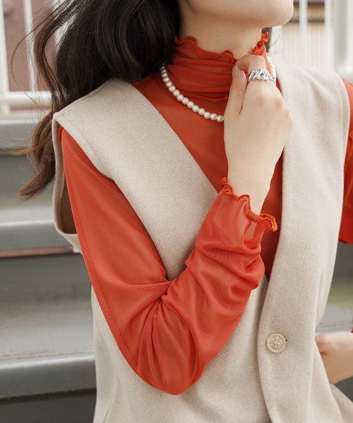 VENCEEXCHANGE(ヴァンスエクスチェンジ)の「シアーチュールメロウトップス(Tシャツ/カットソー・レディース・オフホワイト/ブラック/グリーン/ライム/パープル/ピンク/オレンジ・FREE)」の12枚目の写真