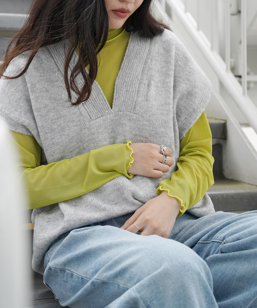 VENCEEXCHANGE(ヴァンスエクスチェンジ)の「シアーチュールメロウトップス(Tシャツ/カットソー・レディース・オフホワイト/ブラック/グリーン/ライム/パープル/ピンク/オレンジ・FREE)」の14枚目の写真