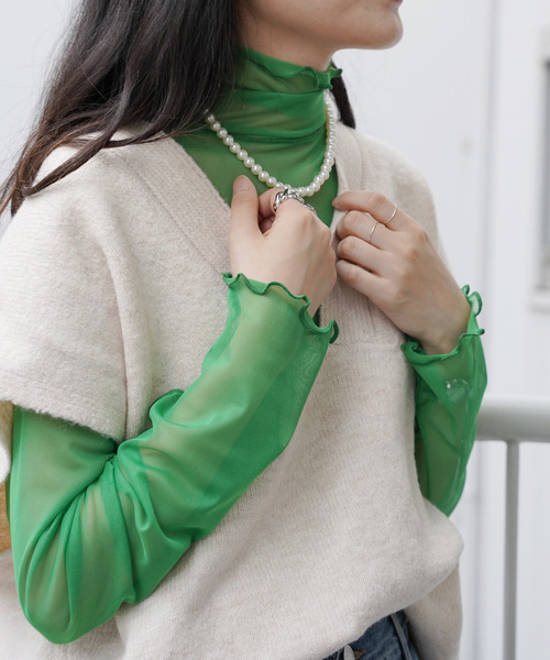 VENCEEXCHANGE(ヴァンスエクスチェンジ)の「シアーチュールメロウトップス(Tシャツ/カットソー・レディース・オフホワイト/ブラック/グリーン/ライム/パープル/ピンク/オレンジ・FREE)」の10枚目の写真