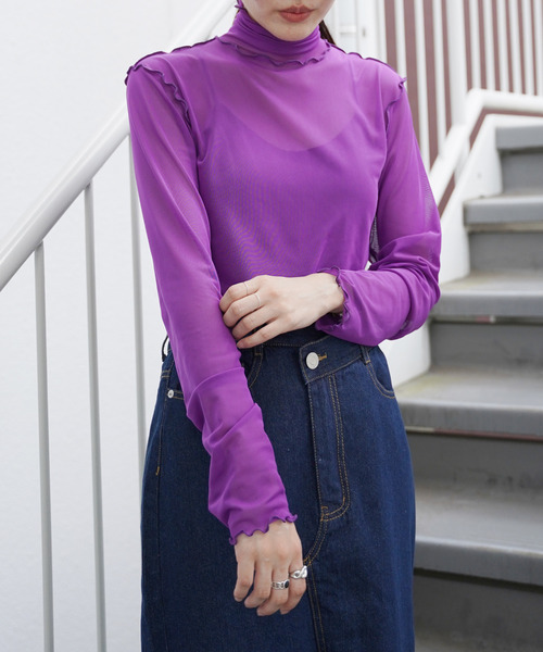 VENCEEXCHANGE(ヴァンスエクスチェンジ)の「シアーチュールメロウトップス(Tシャツ/カットソー・レディース・オフホワイト/ブラック/グリーン/ライム/パープル/ピンク/オレンジ・FREE)」の16枚目の写真