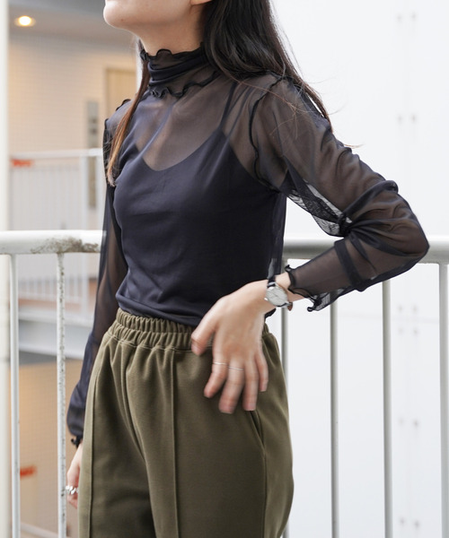 VENCEEXCHANGE(ヴァンスエクスチェンジ)の「シアーチュールメロウトップス(Tシャツ/カットソー・レディース・オフホワイト/ブラック/グリーン/ライム/パープル/ピンク/オレンジ・FREE)」の13枚目の写真