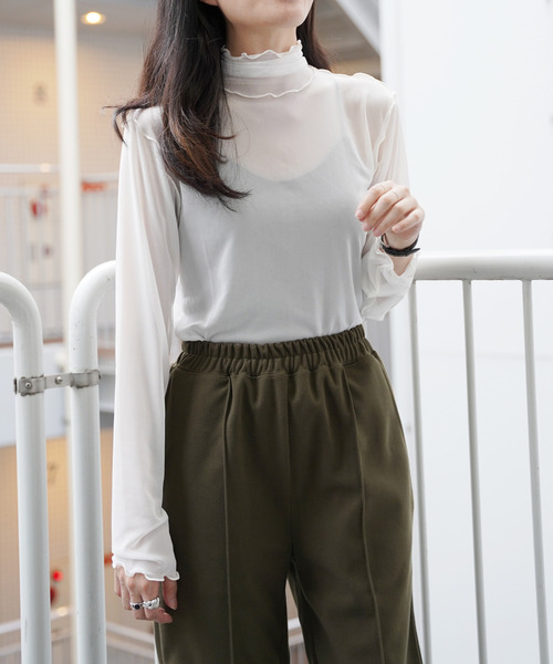 VENCEEXCHANGE(ヴァンスエクスチェンジ)の「シアーチュールメロウトップス(Tシャツ/カットソー・レディース・オフホワイト/ブラック/グリーン/ライム/パープル/ピンク/オレンジ・FREE)」の15枚目の写真