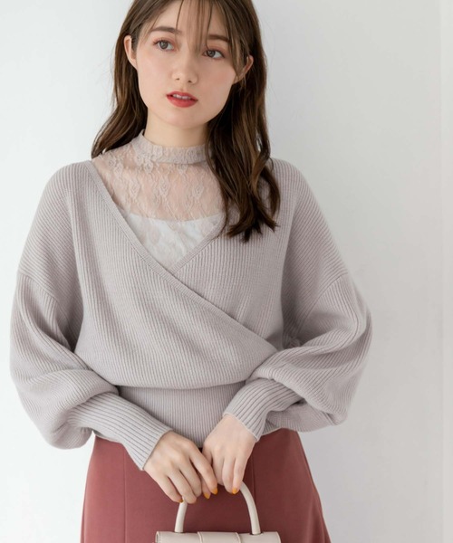 fifth（フィフス）の「【スタッフレコメンド】カシュクールハイネックレースドッキングニット（ニット/セーター・レディース・ベージュ/パープル/ブラック/オフホワイト・M）」の6枚目の写真