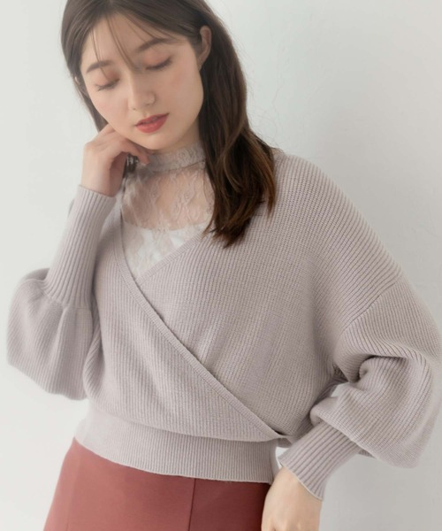 fifth（フィフス）の「【スタッフレコメンド】カシュクールハイネックレースドッキングニット（ニット/セーター・レディース・ベージュ/パープル/ブラック/オフホワイト・M）」の8枚目の写真