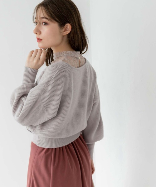 fifth（フィフス）の「【スタッフレコメンド】カシュクールハイネックレースドッキングニット（ニット/セーター・レディース・ベージュ/パープル/ブラック/オフホワイト・M）」の9枚目の写真