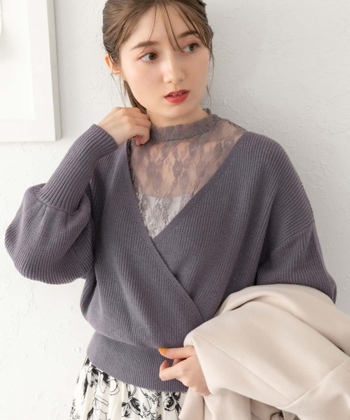 fifth（フィフス）の「【スタッフレコメンド】カシュクールハイネックレースドッキングニット（ニット/セーター・レディース・ベージュ/パープル/ブラック/オフホワイト・M）」の14枚目の写真