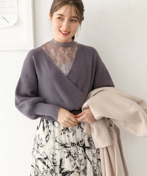 fifth（フィフス）の「【スタッフレコメンド】カシュクールハイネックレースドッキングニット（ニット/セーター・レディース・ベージュ/パープル/ブラック/オフホワイト・M）」の15枚目の写真