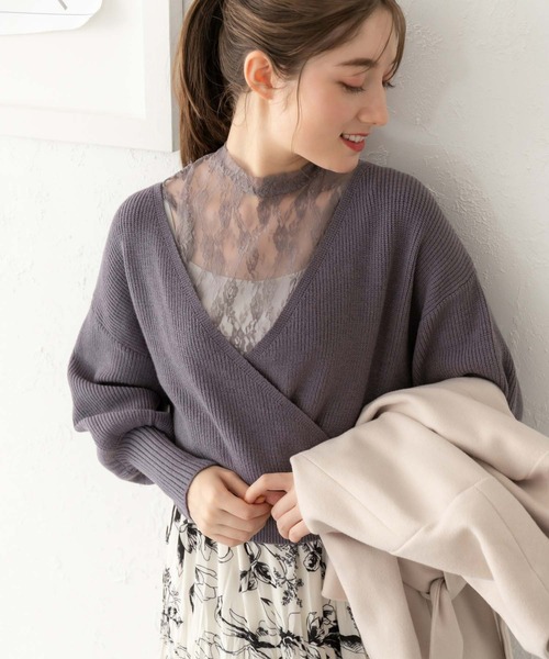 fifth（フィフス）の「【スタッフレコメンド】カシュクールハイネックレースドッキングニット（ニット/セーター・レディース・ベージュ/パープル/ブラック/オフホワイト・M）」の13枚目の写真