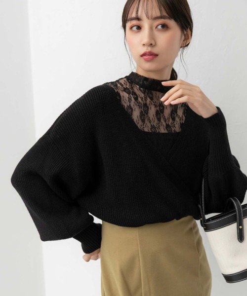 fifth（フィフス）の「【スタッフレコメンド】カシュクールハイネックレースドッキングニット（ニット/セーター・レディース・ベージュ/パープル/ブラック/オフホワイト・M）」の20枚目の写真