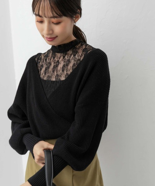 fifth（フィフス）の「【スタッフレコメンド】カシュクールハイネックレースドッキングニット（ニット/セーター・レディース・ベージュ/パープル/ブラック/オフホワイト・M）」の21枚目の写真