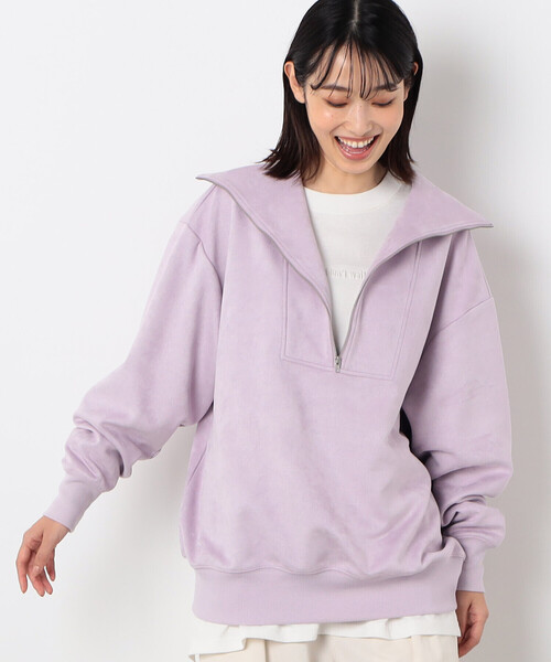 Purple&Yellow（パープルアンドイエロー）の「フェイクスエードダンボールニット ハーフジッププルオーバー（スウェット・レディース・グレイッシュベージュ/オフホワイト/ラベンダー/ミント・FREE）」の4枚目の写真