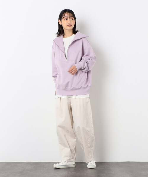 Purple&Yellow（パープルアンドイエロー）の「フェイクスエードダンボールニット ハーフジッププルオーバー（スウェット・レディース・グレイッシュベージュ/オフホワイト/ラベンダー/ミント・FREE）」の14枚目の写真