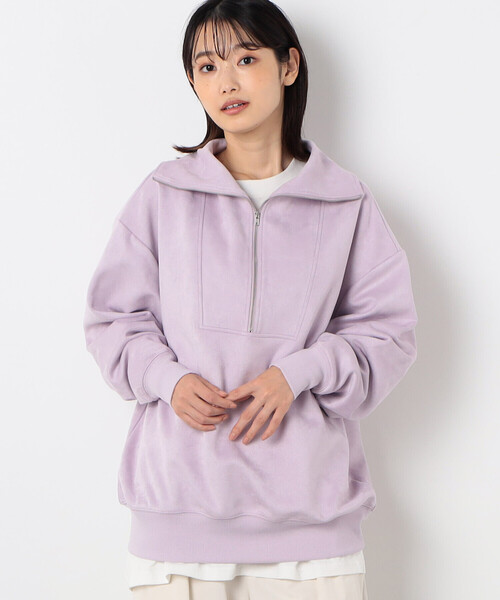 Purple&Yellow（パープルアンドイエロー）の「フェイクスエードダンボールニット ハーフジッププルオーバー（スウェット・レディース・グレイッシュベージュ/オフホワイト/ラベンダー/ミント・FREE）」の5枚目の写真