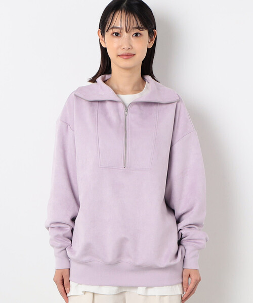 Purple&Yellow（パープルアンドイエロー）の「フェイクスエードダンボールニット ハーフジッププルオーバー（スウェット・レディース・グレイッシュベージュ/オフホワイト/ラベンダー/ミント・FREE）」の17枚目の写真