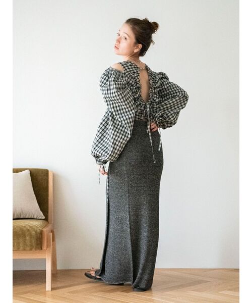 Ungrid(アングリッド)の「ギンガムチェックバックオープンブラウス(シャツ/ブラウス・レディース・オフホワイト/グレー/グリーン・FREE)」の4枚目の写真