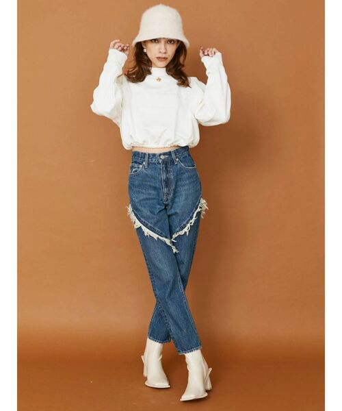 EVRIS（エヴリス）の「ハイネッククロップドスウェットトップス【セットアップ着用可能】（スウェット・レディース・ブラック/グレー/パープル/ホワイト・FREE）」の10枚目の写真