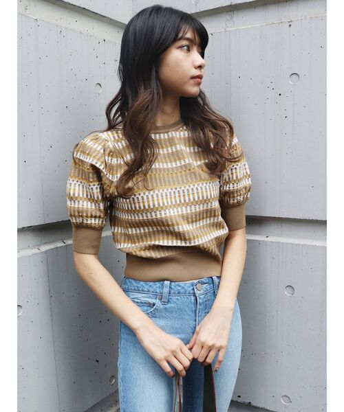 MURUA（ムルーア）の「ジオメトリックボーダーニット（ニット/セーター・レディース・ブラック/マスタード/グリーン・FREE）」の7枚目の写真