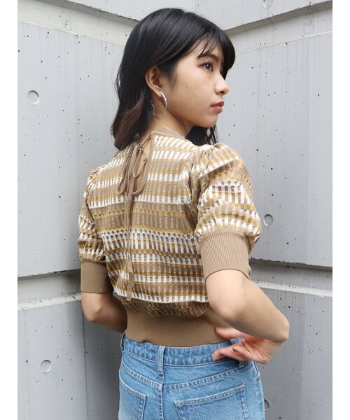 MURUA（ムルーア）の「ジオメトリックボーダーニット（ニット/セーター・レディース・ブラック/マスタード/グリーン・FREE）」の9枚目の写真
