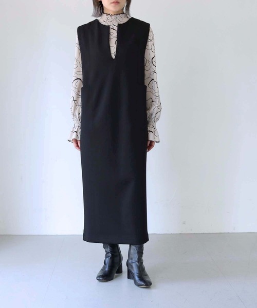 HER CLOSET(ハークローゼット)の「【vingtrois】キーネックダンボールジャンパースカート(ジャンパースカート・レディース・ベージュ/カーキ/ブラック・M)」の7枚目の写真