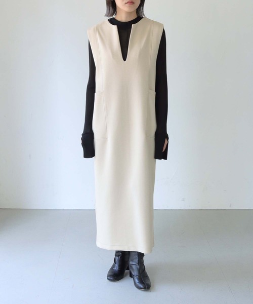 HER CLOSET(ハークローゼット)の「【vingtrois】キーネックダンボールジャンパースカート(ジャンパースカート・レディース・ベージュ/カーキ/ブラック・M)」の12枚目の写真