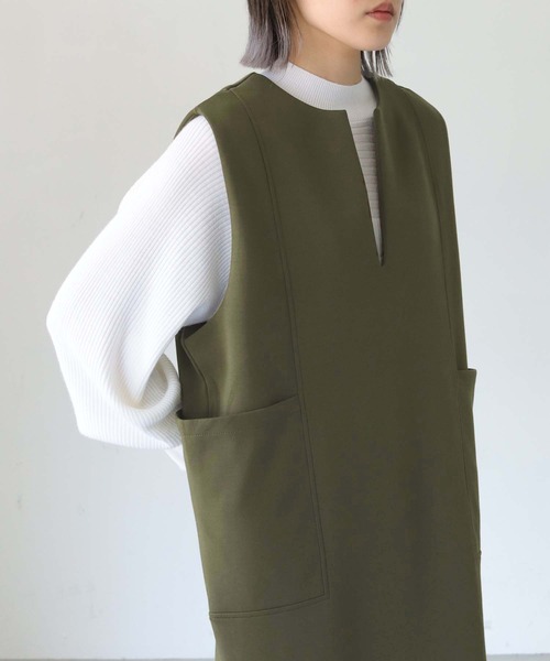 HER CLOSET(ハークローゼット)の「【vingtrois】キーネックダンボールジャンパースカート(ジャンパースカート・レディース・ベージュ/カーキ/ブラック・M)」の20枚目の写真