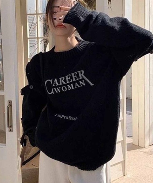 【ADORE】バルーン袖　オープンショルダー長袖ニットプルオーバー　ネイビー38 ADORE】バルーン袖 オープンショルダー長袖ニットプルオーバー