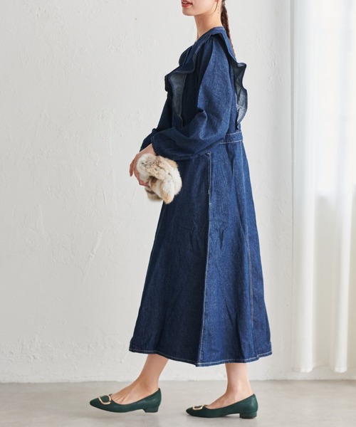 セール】配色ステッチフリルデニムワンピース（ワンピース）｜RANAN