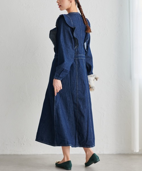 セール】配色ステッチフリルデニムワンピース（ワンピース）｜RANAN