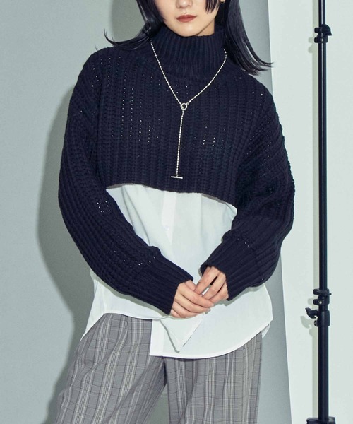 ANAP(アナップ)の「ハイネッククロップドニットトップスセーター(ニット/セーター・レディース・アイボリー/ブラック/ブルー・FREE)」の16枚目の写真