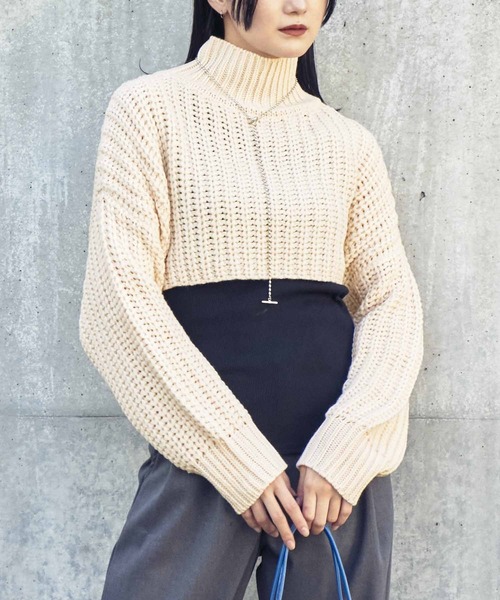 ANAP(アナップ)の「ハイネッククロップドニットトップスセーター(ニット/セーター・レディース・アイボリー/ブラック/ブルー・FREE)」の15枚目の写真