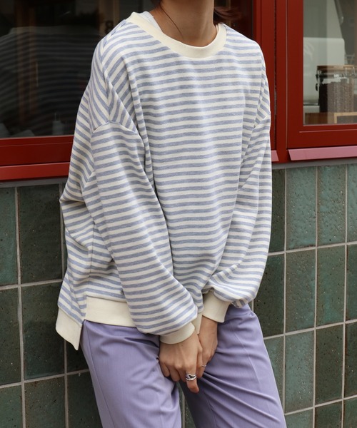 Brownie（ブラウニー）の「Brownie 袖ボリュームボーダーBIGプルオーバー（Tシャツ/カットソー・レディース・モカ/ブラック/グレー・FREE）」の3枚目の写真