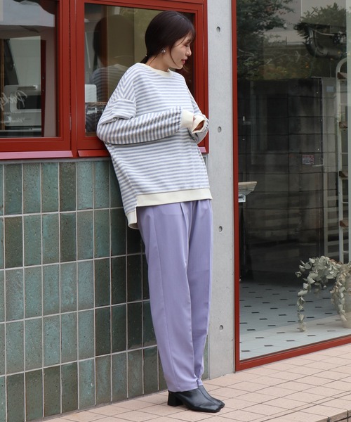 Brownie（ブラウニー）の「Brownie 袖ボリュームボーダーBIGプルオーバー（Tシャツ/カットソー・レディース・モカ/ブラック/グレー・FREE）」の7枚目の写真