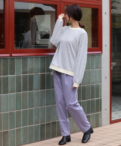 Brownie（ブラウニー）の「Brownie 袖ボリュームボーダーBIGプルオーバー（Tシャツ/カットソー・レディース・モカ/ブラック/グレー・FREE）」の10枚目の写真