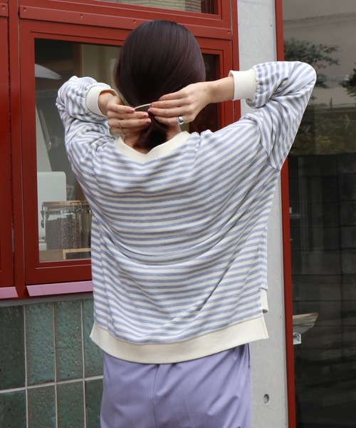 Brownie（ブラウニー）の「Brownie 袖ボリュームボーダーBIGプルオーバー（Tシャツ/カットソー・レディース・モカ/ブラック/グレー・FREE）」の6枚目の写真