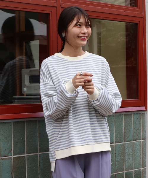 Brownie（ブラウニー）の「Brownie 袖ボリュームボーダーBIGプルオーバー（Tシャツ/カットソー・レディース・モカ/ブラック/グレー・FREE）」の4枚目の写真