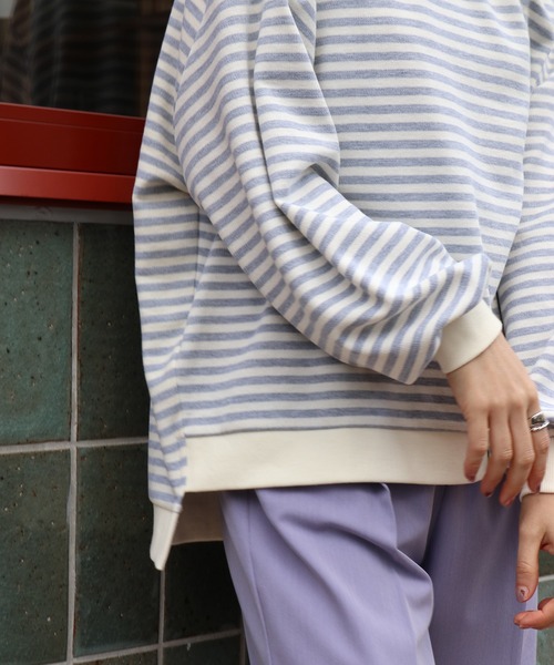 Brownie（ブラウニー）の「Brownie 袖ボリュームボーダーBIGプルオーバー（Tシャツ/カットソー・レディース・モカ/ブラック/グレー・FREE）」の13枚目の写真