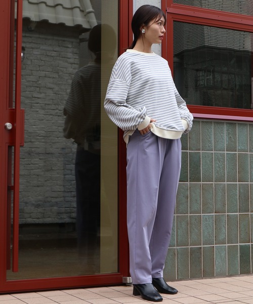 Brownie（ブラウニー）の「Brownie 袖ボリュームボーダーBIGプルオーバー（Tシャツ/カットソー・レディース・モカ/ブラック/グレー・FREE）」の9枚目の写真