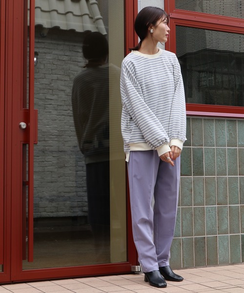 Brownie（ブラウニー）の「Brownie 袖ボリュームボーダーBIGプルオーバー（Tシャツ/カットソー・レディース・モカ/ブラック/グレー・FREE）」の8枚目の写真