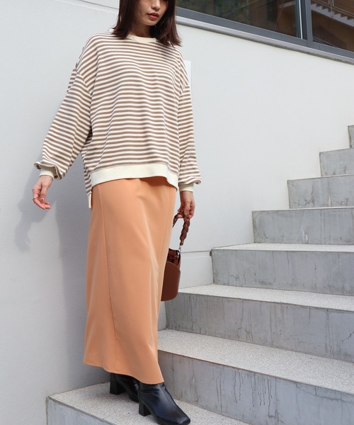 Brownie（ブラウニー）の「Brownie 袖ボリュームボーダーBIGプルオーバー（Tシャツ/カットソー・レディース・モカ/ブラック/グレー・FREE）」の21枚目の写真