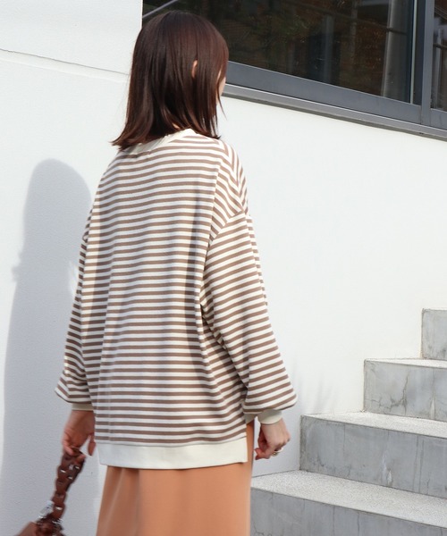 Brownie（ブラウニー）の「Brownie 袖ボリュームボーダーBIGプルオーバー（Tシャツ/カットソー・レディース・モカ/ブラック/グレー・FREE）」の17枚目の写真