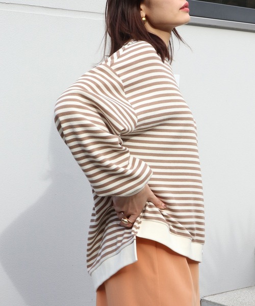 Brownie（ブラウニー）の「Brownie 袖ボリュームボーダーBIGプルオーバー（Tシャツ/カットソー・レディース・モカ/ブラック/グレー・FREE）」の19枚目の写真