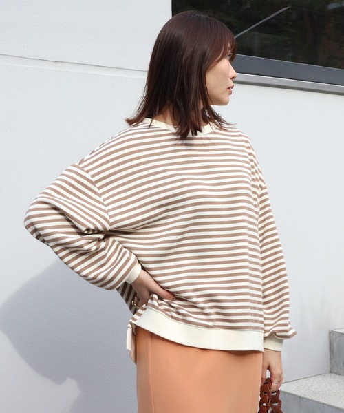 Brownie（ブラウニー）の「Brownie 袖ボリュームボーダーBIGプルオーバー（Tシャツ/カットソー・レディース・モカ/ブラック/グレー・FREE）」の15枚目の写真