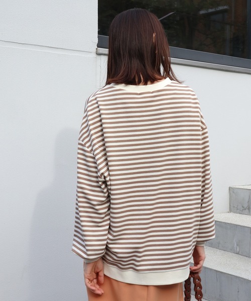 Brownie（ブラウニー）の「Brownie 袖ボリュームボーダーBIGプルオーバー（Tシャツ/カットソー・レディース・モカ/ブラック/グレー・FREE）」の18枚目の写真