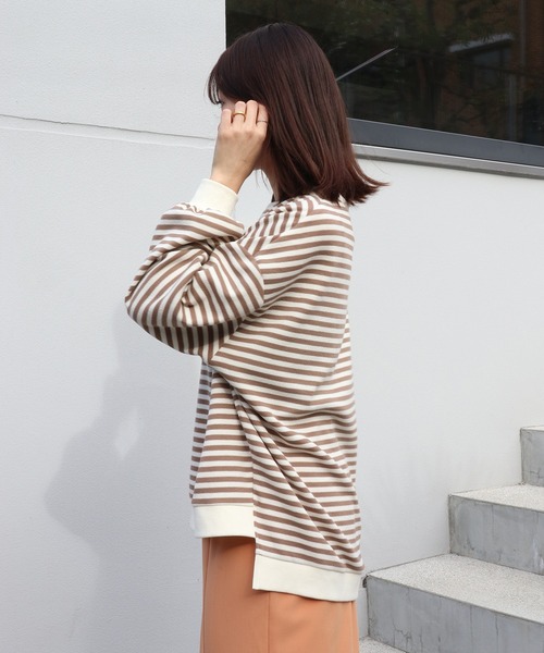 Brownie（ブラウニー）の「Brownie 袖ボリュームボーダーBIGプルオーバー（Tシャツ/カットソー・レディース・モカ/ブラック/グレー・FREE）」の16枚目の写真