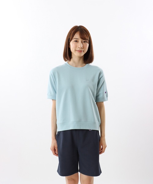 Champion(チャンピオン)の「【Champion/チャンピオン】レディース ショートスリーブスウェットシャツ(スウェット・レディース・ブラック/カーキ/ライトブルー/ホワイト/ネイビー/グレー/ライトパープル・MEDIUM/LARGE)」の1枚目の写真