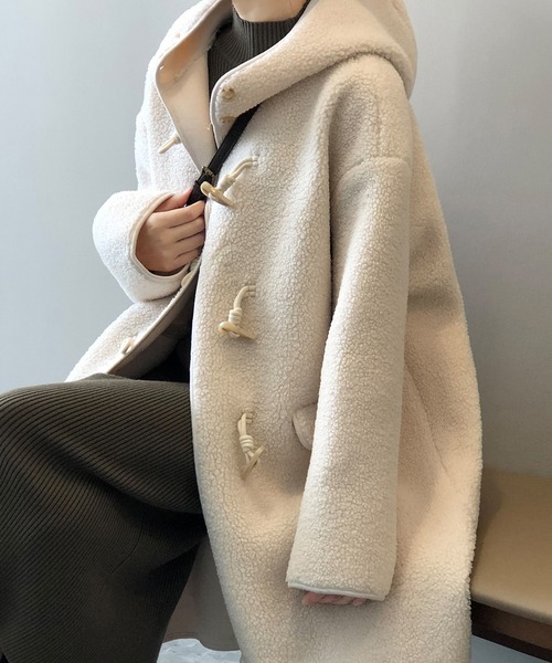 アイボリー ダッフルコート フード付き aimoha（アイモハ）の「ボア ダッフルコート フード付き（ダッフル