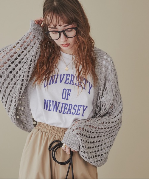 ANGIE（アンジー）の「透かし編みメッシュニットボレロ（カーディガン/ボレロ・レディース・ブルー/ブラック/アイボリー/ライトグレー/ライム・FREE）」の3枚目の写真