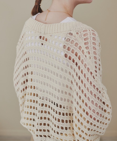 ANGIE（アンジー）の「透かし編みメッシュニットボレロ（カーディガン/ボレロ・レディース・ブルー/ブラック/アイボリー/ライトグレー/ライム・FREE）」の7枚目の写真