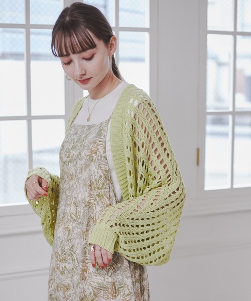 ANGIE（アンジー）の「透かし編みメッシュニットボレロ（カーディガン